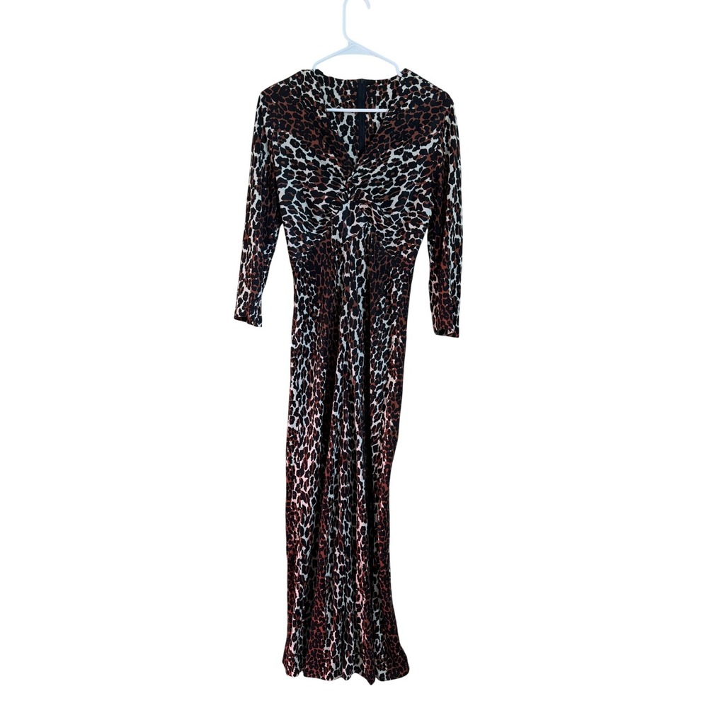 Leopard Print Twist Front V-Neck Long Sleeve‎ Wide Leg Jumpsuit Size 12/13